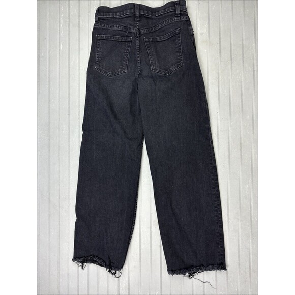 Reformation Size 25 Womens Jeans Black Emma High Rise Wide Leg Raw Hem Stretch - Picture 5 of 5